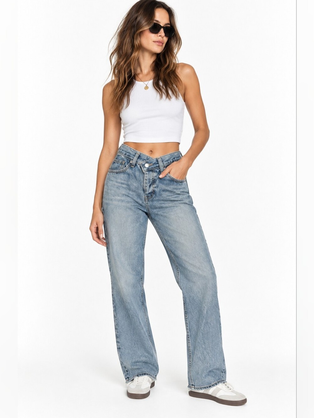 Wave Denim Seoul Criss Cross Waist Boyfriend Jeans Light Wash Small